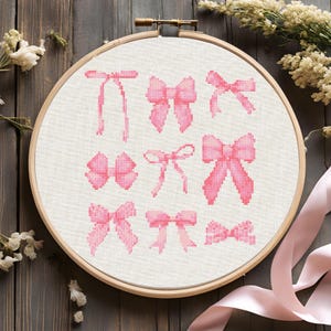 Coquette Bows Cross Stitch Pattern, Beginner Friendly Kawaii Pattern, Printable PDF, Digital Download, Kawaii Coquette Cross Stitch PDF