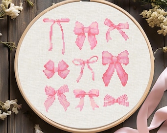 Coquette Bows Cross Stitch Pattern, Beginner Friendly Kawaii Pattern, Printable PDF, Digital Download, Kawaii Coquette Cross Stitch PDF