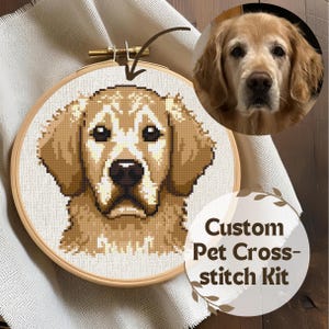Kit de punto de cruz personalizado para mascotas, paquete de punto de cruz de animales personalizado, kit de punto de cruz para mascotas, retrato personalizado de mascotas para hacer tú mismo, regalos para dueños de perros y gatos