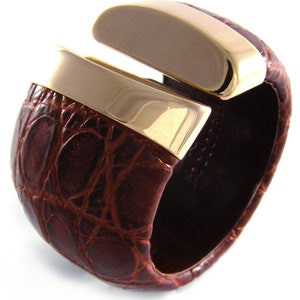 Joyería forjado endcaps mate negro cocodrilo pulsera de señora, pulsera de cocodrilo joyería con endcaps preciosos