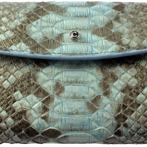 Monedero continental para mujer fashion Blue Snake Skin con, compartimento para billetes, 3 bolsillos para tarjetas de crédito y 3 bolsillos adicionales
