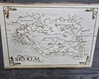 Mapa de Skyrim (arte de madera grabado con láser)