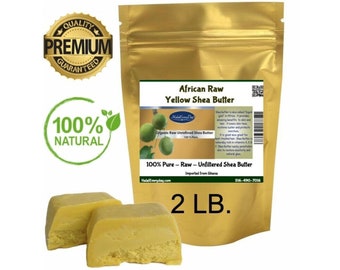 2 LB - African Shea Butter - Organic Unrefined YELLOW / GOLD 100% Pure & Natural Raw Grade A From Ghana | Skin Body Face and Hair Growth