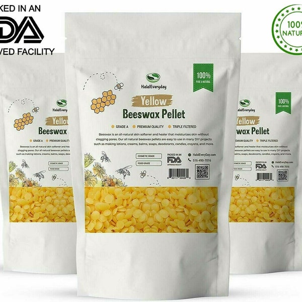 100% Pure Yellow Beeswax Pastilles Pellets - Triple Filtered Refined Odorless Cosmetic Grade Lip Balm, Cream, Hair Products, Candle & Craft