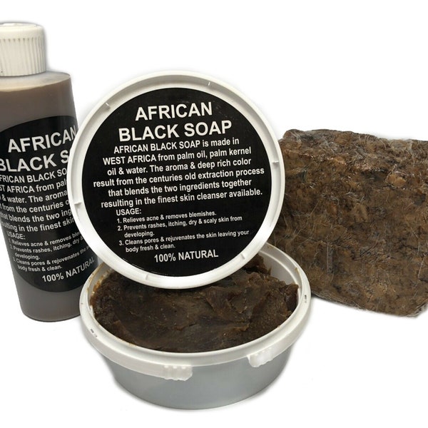 Raw African Black Soap Liquid Paste Bundle Set - 100% Pure & Natural Organic Body Face Wash Acne Eczema Blemish Control Wholesale Bulk