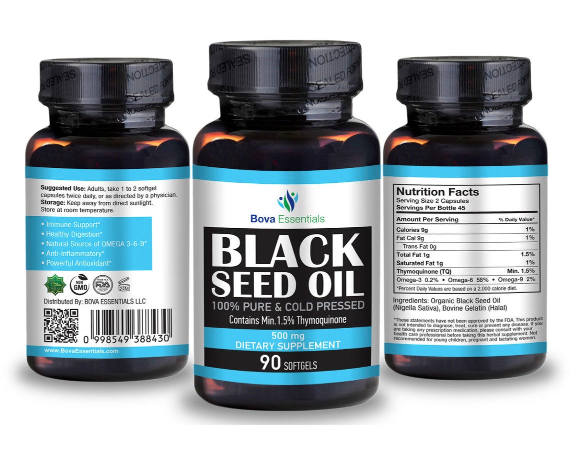 Black Seed Oil Capsules 500mg 100 Pure Natural Cold Pressed Etsy