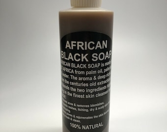 Liquid Raw African Black Soap - 100% Pure & Natural Organic Bath Body Face Wash Cleanser All Sizes