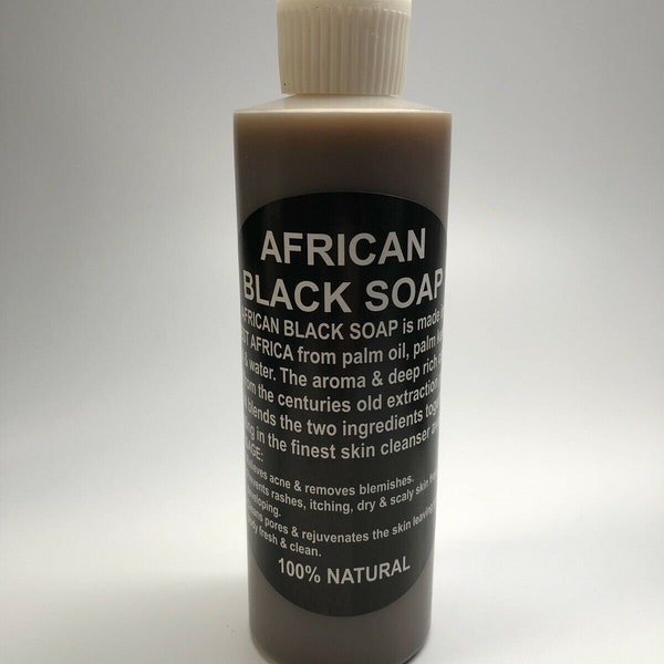 Liquid Raw African Black Soap - 100% Pure & Natural Organic Bath Body Face Wash Cleanser All Sizes