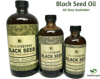 Black Seed Oil - 100% Pure Cold Pressed Natural Cumin Nigella Sativa Non-GMO GLASS / PLASTIC Bottles - HalalEveryDay - All Sizes Available!