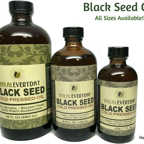 Black Seed Oil - 100% Pure Cold Pressed Natural Cumin Nigella Sativa Non-GMO GLASS / PLASTIC Bottles - HalalEveryDay - All Sizes Available!