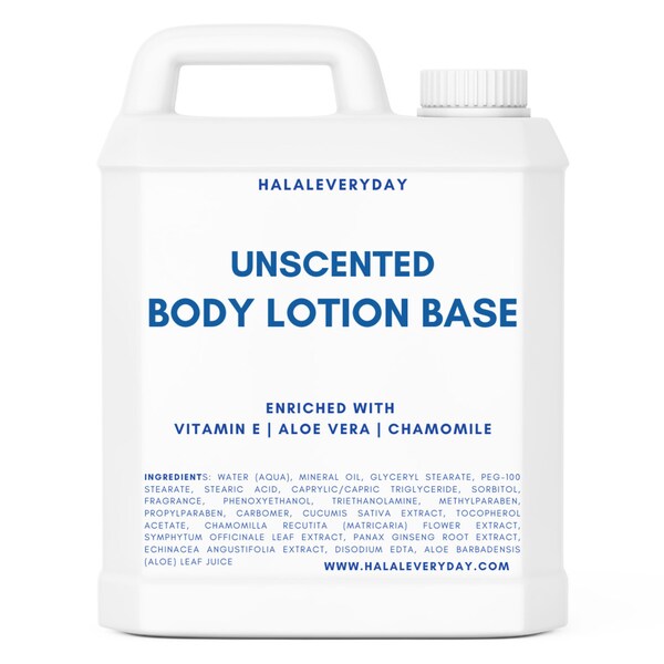 Body Lotion Base - Unscented & Natural Enriched With Vitamin E, Aloe Vera, Chamomile Daily Use Moisturizing Smooth Silky Soft Wholesale Bulk