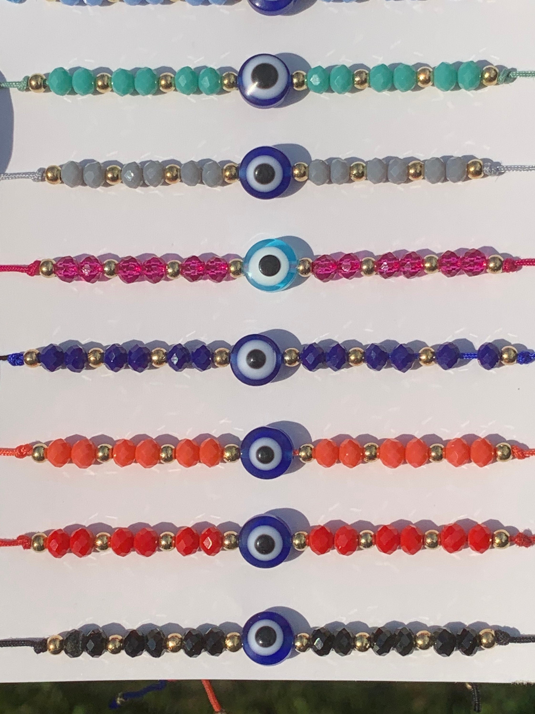 Adjustable Multicolor Bead Evil Eye Bracelet | Etsy
