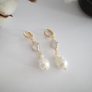 Artsy Charm: Irregular Rombus & Timeless Drop Pearl Earrings