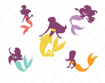 Little cute purple Mermaid inspiration Clip-art 5 designs Transparent Background