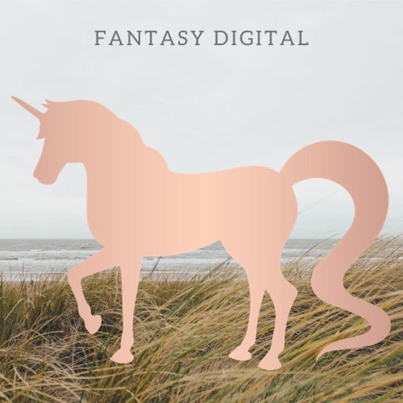 Unicorn Rose Gold Clipart PNG JPG Fantasy Transparent Background.