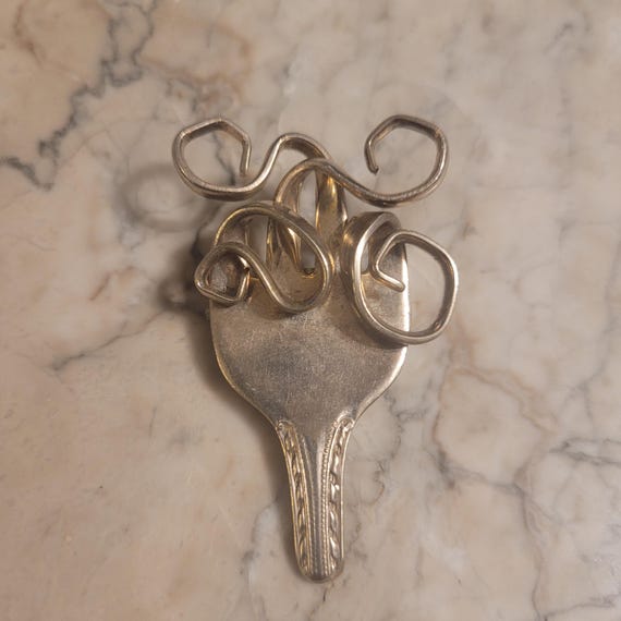 Vintage Fork Brooch, Estate Jewelry, Silver, Hand Made, OOAK, Pin, Collection, Silverware, Unique, Fork, Utensil, Cook