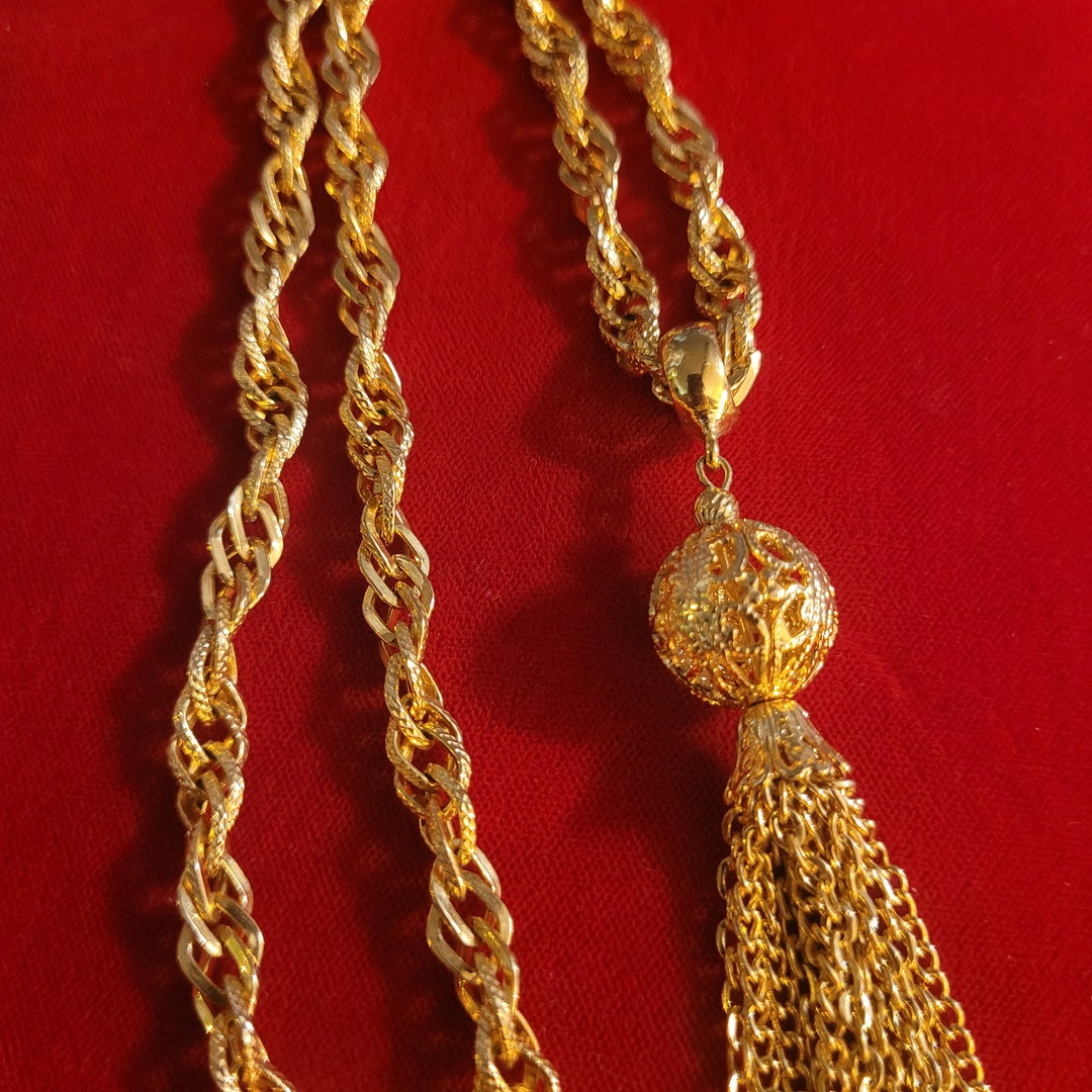 Vintage Gold Tassel Necklace, Estate Finds, Antique Jewelry