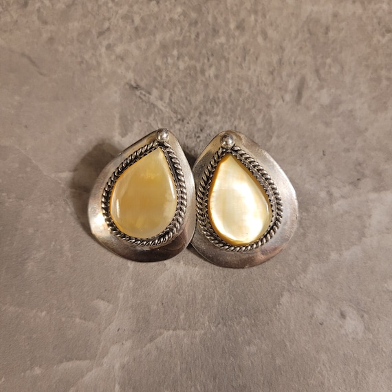 Vintage sterling silver mother of pearl clip earr… - image 1