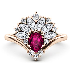 Natural Rhodolite Garnet Ring, Pink Garnet Engagement Ring, Sparkleberry Rhodolite Garnet Ring, Garnet Crown Ring, Tiara Wedding Bridal Ring