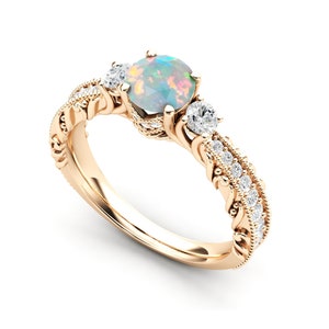Natural Opal Engagement Ring Art Deco Opal Bridal Promise Ring Antique Vintage Opal Wedding Ring Unique Anniversary Gift Ring For Women