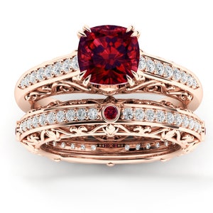 Garnet Ring, Rings For Women, Garnet Engagement Ring, Art Deco Garnet Ring, Red Garnet Ring - January Birthstone, Gold Ring, Engagement Ring