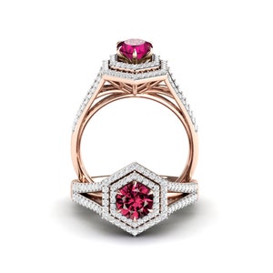 Rhodolite Garnet Engagement Ring, Natural Pink Rhodolite Garnet Ring for Women, Raspberry Garnet Wedding Ring, Pink Gemstone Women's Ring.
