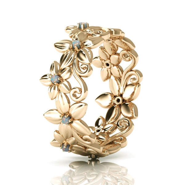 Floral Bandring - Blumenband Ring - Kirschblüte Ring - Duett Blumen Ring - Sakura Ring - Floral Ring Gold, Sterling Silber, Blume Ring