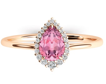 Pink Tourmaline Ring, Rose Gold Dainty Ring, Teardrop Tourmaline Engagement Ring, Women's Tourmaline Ring, Minimalist Ring, Wedding Ring.