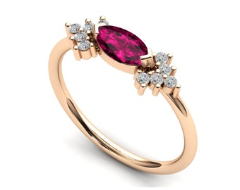 Natural Rhodolite Garnet Engagement Ring, 925 Silver Rhodolite Garnet Wedding Ring,Antique Pink Garnet Solitaire Ring For Women,Promise Ring