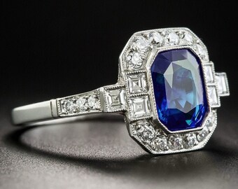 Details about / Art Deco Design 925 Sterling Silver Round White /& Blue Sapphire Engagement Ring