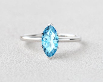 Marquise Cut Gemstone Sky Blue Topaz Wedding Ring For Women Unique Sky Blue Topaz Bridal Ring 14k Rose Gold Sky Blue Topaz Engagement Ring