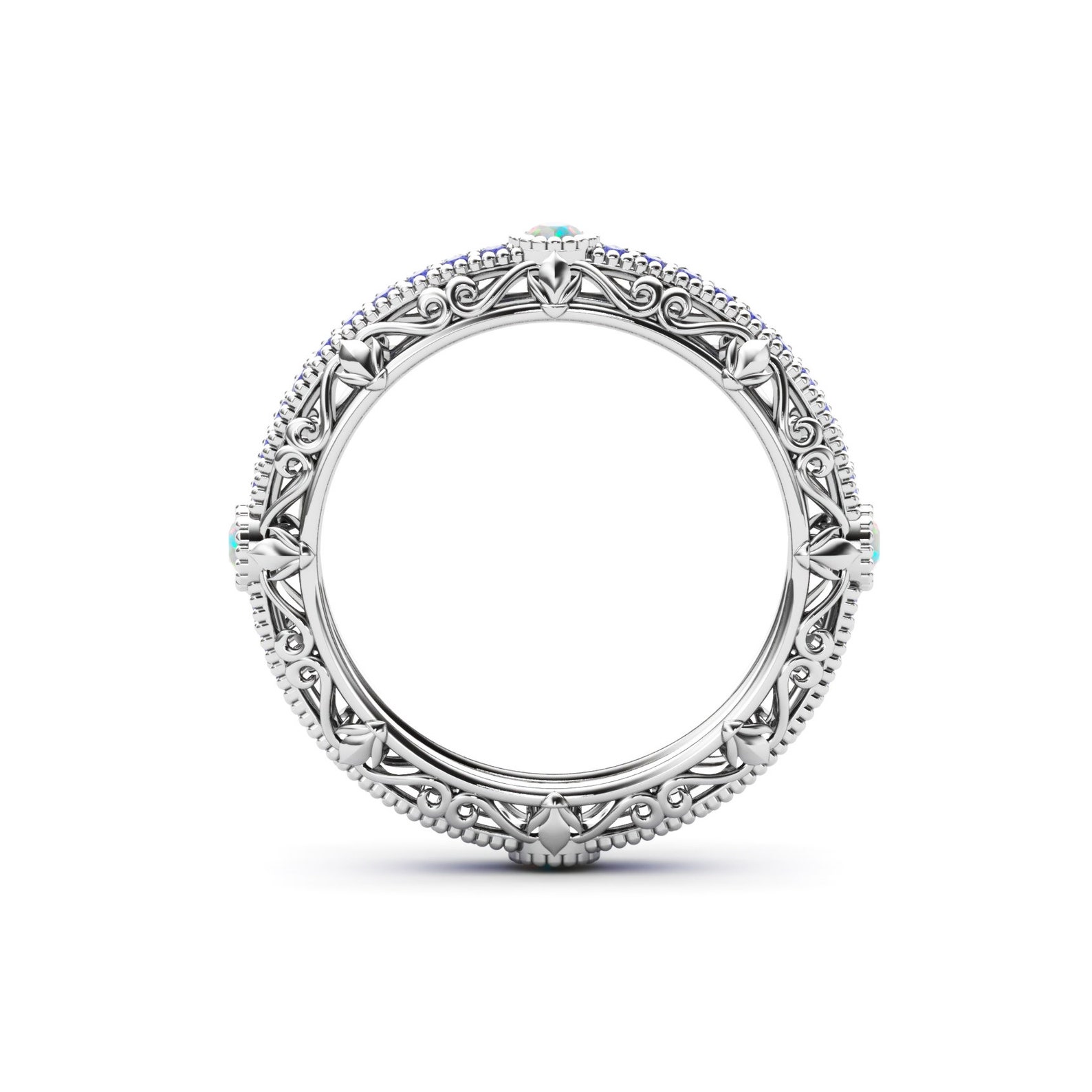 Opal Wedding Ring Opal Sapphire Wedding Band Full Eternity Etsy