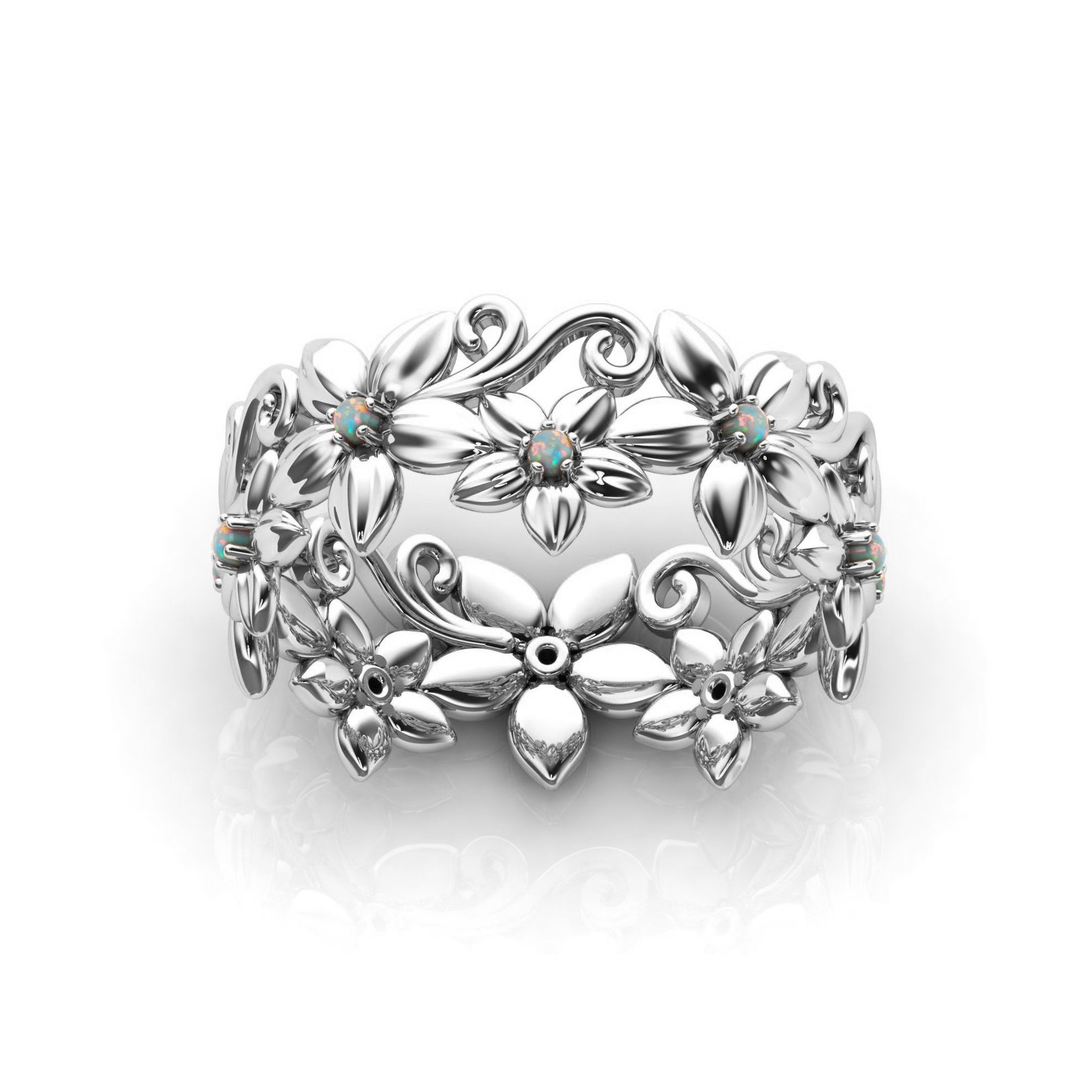 Floral Band Ring Flower Band Ring Cherry Blossom Ring Etsy