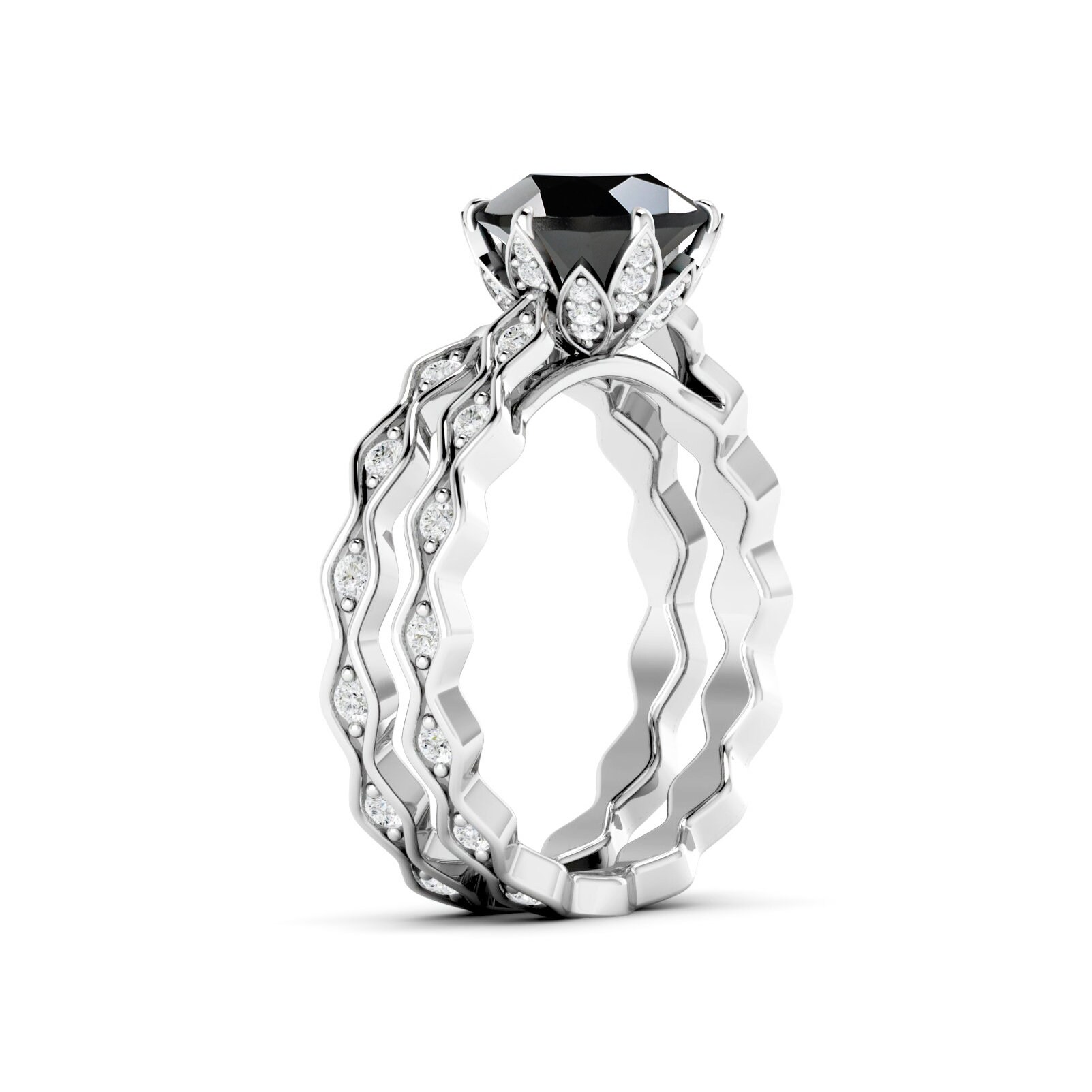 Onyx Wedding Ring Set 14k/18k Solid Gold Black Onyx Ring Etsy