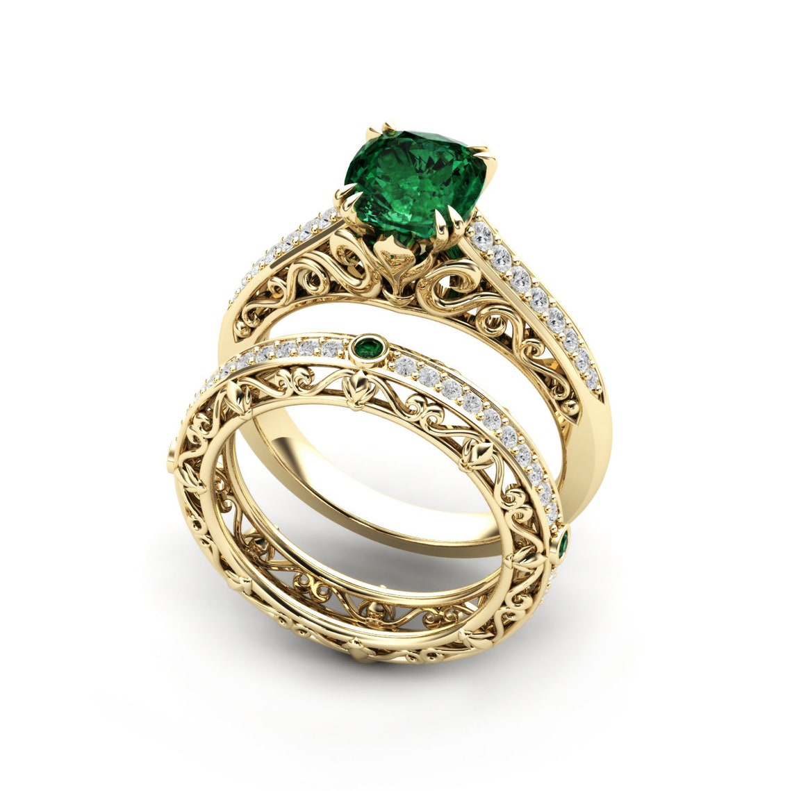 Gemstone Ring Lab Created Emerald Ring Emerald Engagement Etsy