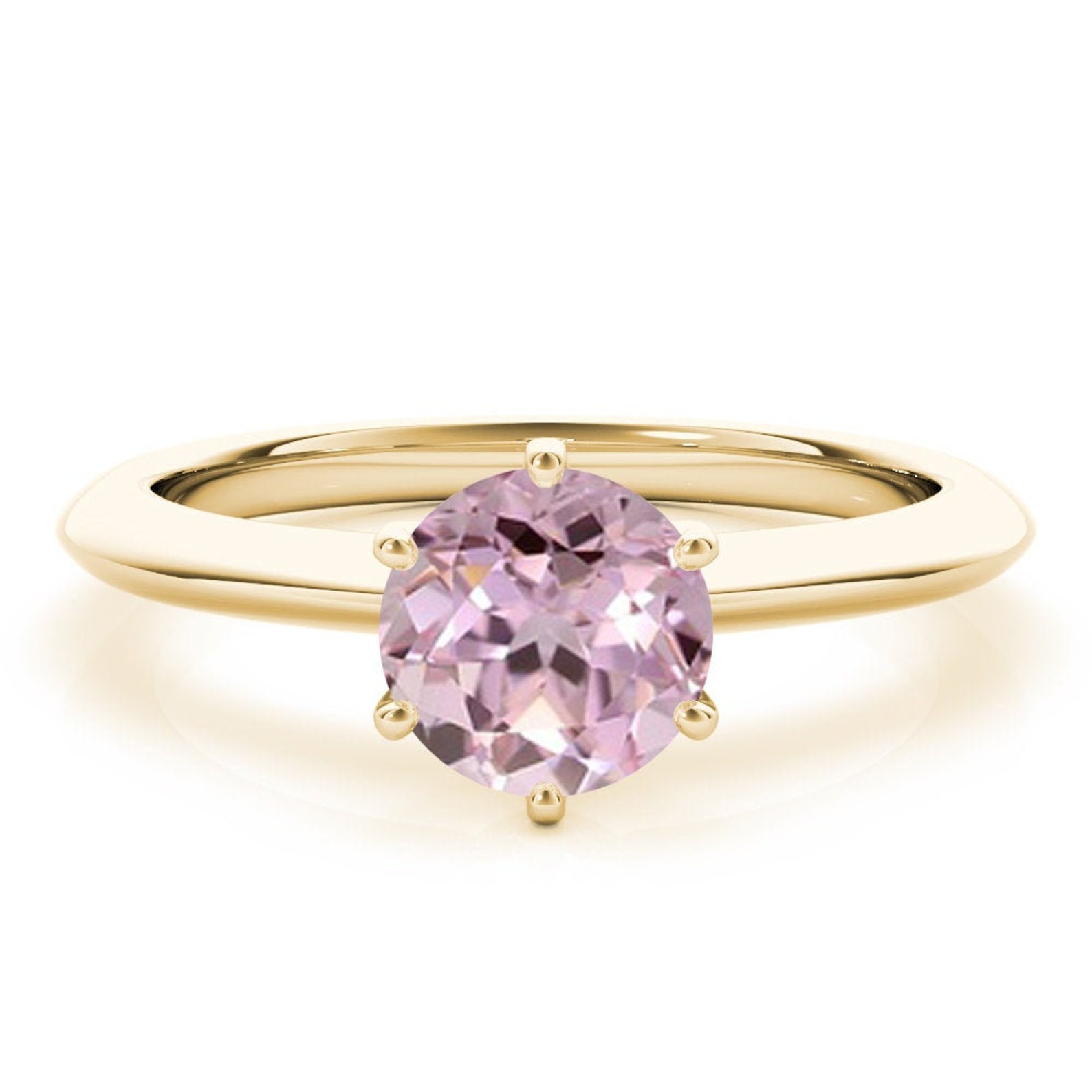 Round Pink Moissanite Ring Moissanite Engagement Ring Etsy