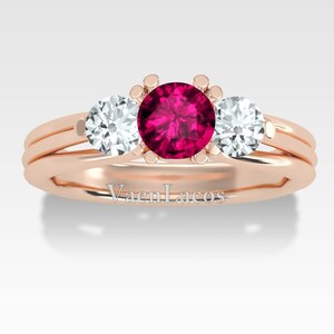 Vintage Rhodolite Garnet Engagement Ring 14k Rose Gold Rhodolite Garnet Wedding Ring Unique Rhodolite Garnet Solitaire Bridal Ring For Women