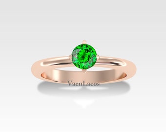 Round Shaped Tsavorite Garnet Dainty Engagement Ring 14k Gold Tsavorite Garnet Solitaire Wedding Ring Unique Bridal Promise Ring For Women