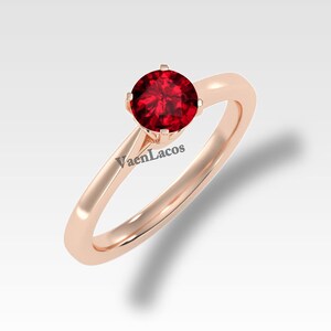 Natural Red Garnet Solitaire Engagement Ring Unique Red Garnet Bridal Promise Ring For Women 925 Sterling Silver Red Garnet Wedding Ring