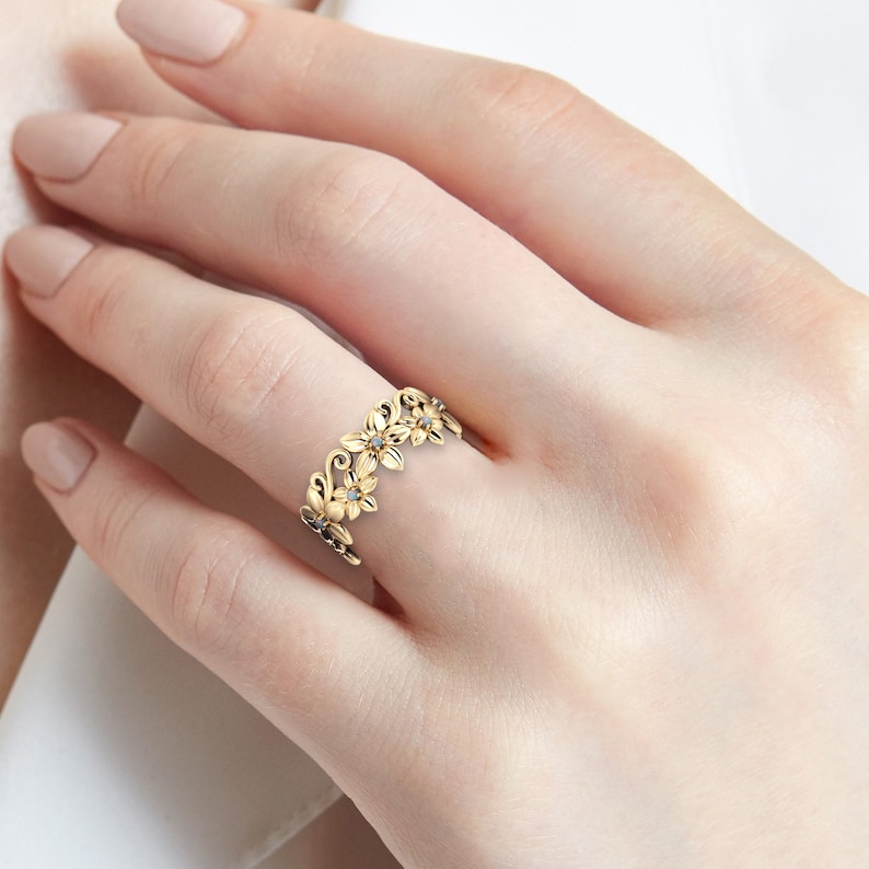 Floral Band ring Flower Band Ring Cherry Blossom Ring Duet Flowers Ring Sakura Ring Floral Ring Gold, Sterling Silver, Flower Ring image 5