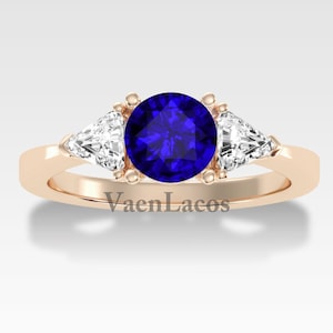 14k Gold Blue Sapphire Engagement Ring Vintage Blue Sapphire Solitaire Wedding Ring Unique Blue Sapphire Minimalist Bridal Ring For Women