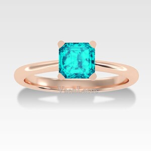 Asscher Cut Paraiba Tourmaline Engagement Ring 14k Rose Gold Tourmaline Solitaire Wedding Ring Unique Bridal Anniversary Gift Ring For Women