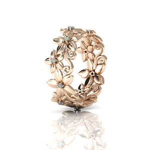 Floral Band ring Flower Band Ring Cherry Blossom Ring Duet Flowers Ring Sakura Ring Floral Ring Gold, Sterling Silver, Flower Ring image 2
