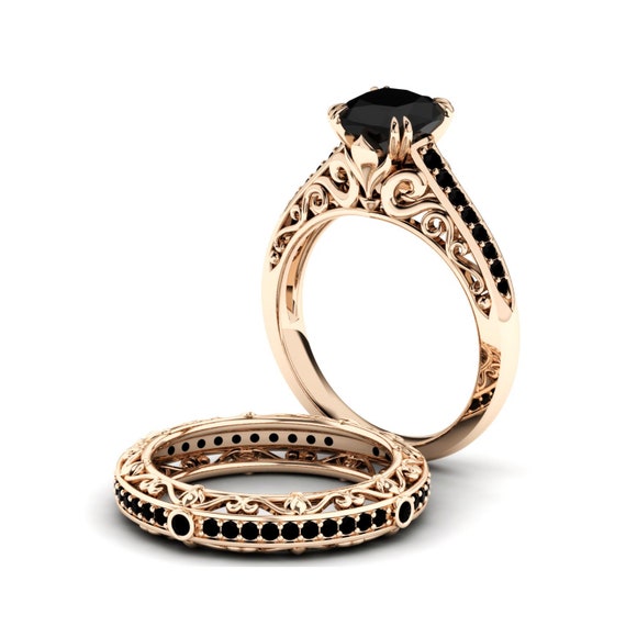Buy Natural Black Onyx Ring Women Vintage Hexagon Ring Set Black Onyx  Engagement Rings Black Diamond Curve Celtic Wedding Band Black Bridal Set  Online in India - Etsy