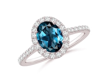 Natural London Blue Topaz Solitaire Engagement Ring Oval Shape London Blue Topaz Wedding Ring 14k Gold London Blue Topaz Bridal Ring For Her