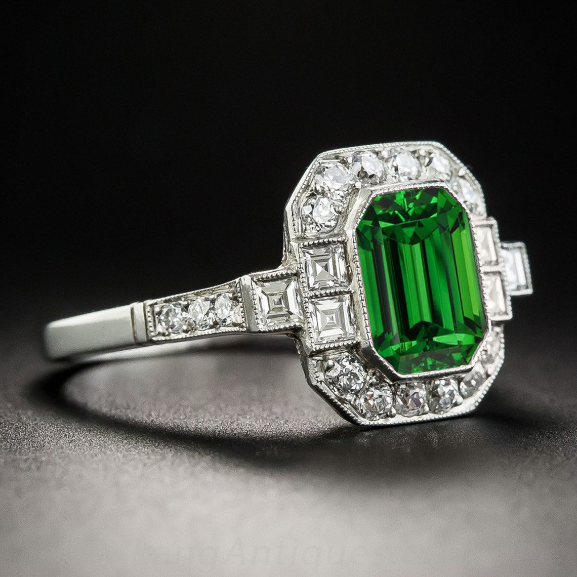 Green Ring Ring 14k White gold tsavorite Etsy
