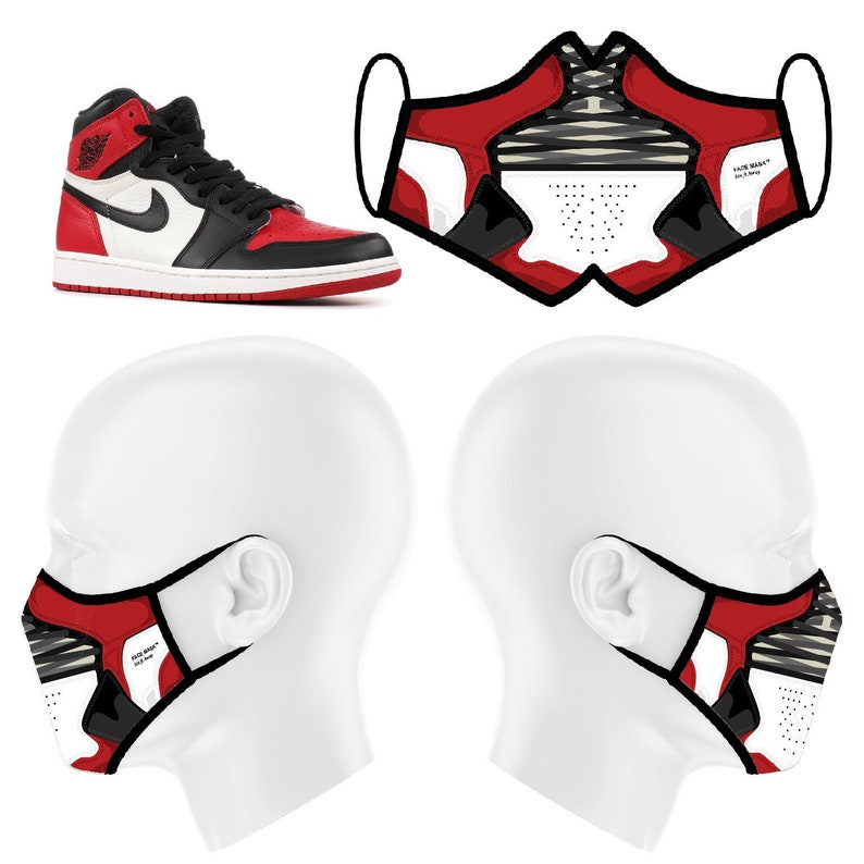 Air Jordan 1 Retro HIGH OG BRED Toe Fashion Face Mask Etsy Denmark