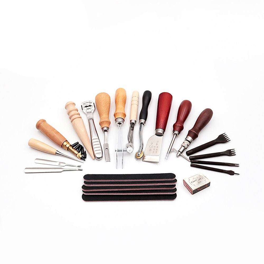 54pcs/set Leather Craft Tools Kit Hand Sewing Stitching Punch Carving Work  Saddle Leather craft Accessories DIY leather tools