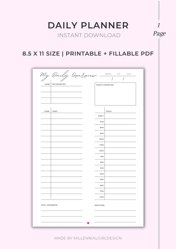 Daily Planner Printable Planner Planner Inserts Planner Etsy