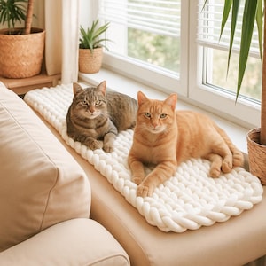 Kattenbed voor vensterbank | Vensterbankligstoel met lengtepatroon | Vensterbankkussen | Venstermat | Kattenmand | Kattenbed | Kattenligstoel | Kattenkussen